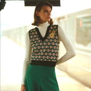 Anthropologie Maeve Jacquard Sweater Vest, Floral, Medium